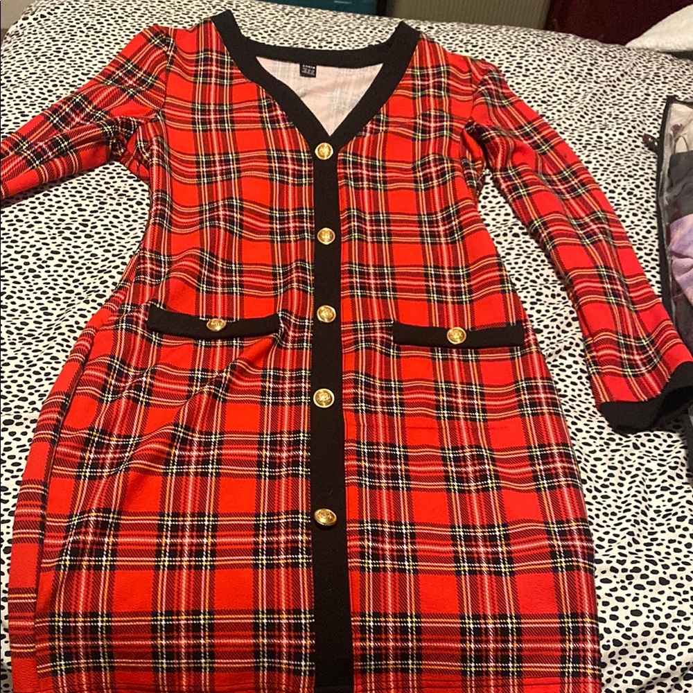 SHEIN Red and Black Midi Dress Elegant Style